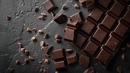 Wall Mural - Black chocolate on a dark background very detailed and realistic shape