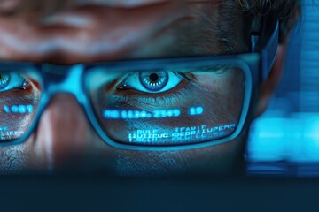 Closeup of a Man's Eyes Looking at a Computer Screen