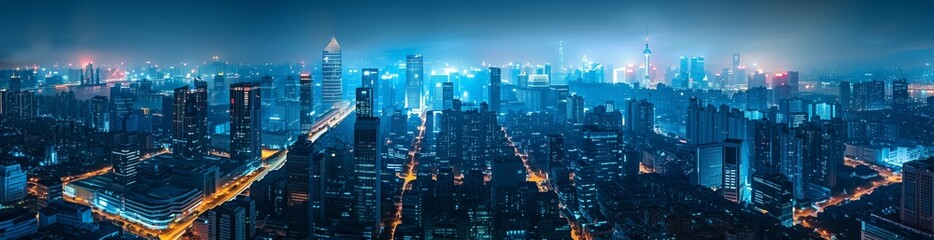 Wall Mural - A panoramic view of the city skyline at night