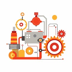Wall Mural - minimalist arrangement of machinery components on white background, highlighting their beauty in simplicity., arrangement, minimalist, clean, components