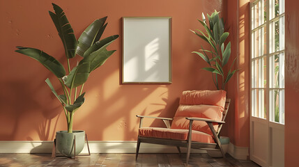 Wall Mural - Modern interior design living room, dining room with empty poster mockup on the wall