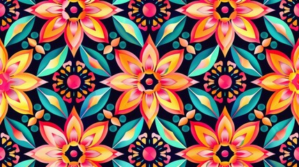 Wall Mural - Abstract geometric pattern with floral background design.

