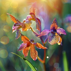 Canvas Print - A close up of three flowers with a blurry background