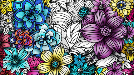 Wall Mural - Doodle floral drawing. Art therapy coloring page.