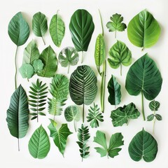 Canvas Print - A collection of green leaves are arranged in a pattern on a white background