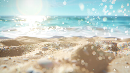 Sunny Day Sand Beach with Bokeh Background