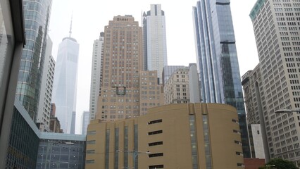 Wall Mural - New York City Lower Manhattan, Downtown Financial District architecture, United States. One World Trade Center skyscraper building, USA. American urban street. WTC Freedom tower in NYC. Battery tunnel