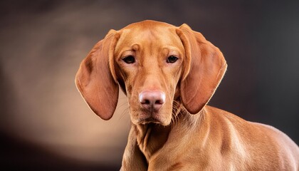 Sticker - dark portrait of a brown vizsla on a black background