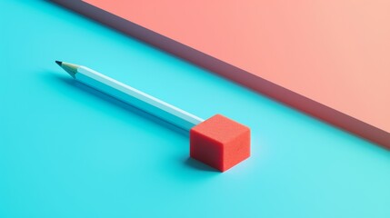 Wall Mural - White Pencil and Red Cube on Blue and Pink Background