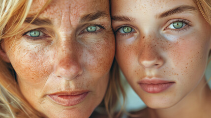 Poster - close portrait of mother and her adult dauther with same eye color