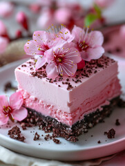 Sticker - cake with pink cherry blossom sakura and cocoa bottom