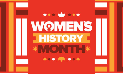 Women's History Month in March. Women's rights and Equality. Girl power in world. Female symbol in vector. Celebrated annually to mark women’s contribution to history. Poster, postcard, illustration