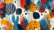 © Maxim Borbut - An abstract modern art seamless pattern with black and white doodles. A flat cartoon background, simple random shapes in bright childish colors.