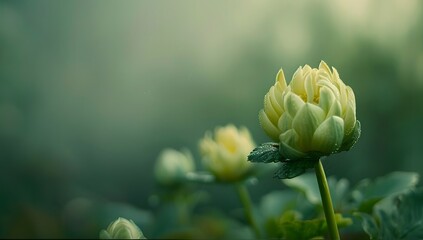 Sticker - Cinematic Close-Up of a Flower Bud in a Foggy Garden