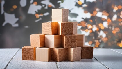 Wall Mural - stack of blank wooden cubes stacked in a pyramid shape