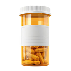 Prescription pill bottle with orange capsules, isolated on white background. Ideal for medical, healthcare, and pharmaceutical concepts.