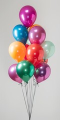 A festival with many helium balloons clustered together, celebrating a colorful and happy event.