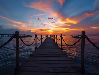 Canvas Print - Sunset Pier & Boats at Golden Hour