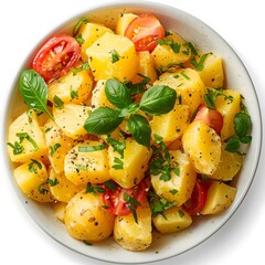 Wall Mural - Potato salad with tomatoes and basil in a bowl