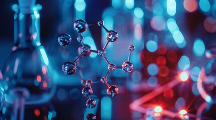 Wall Mural - molecular structure, science background. a glass molecular structure model in a laboratory setting w