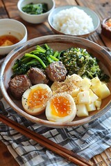 Wall Mural - Japanese meal with soft boiled eggs and beef