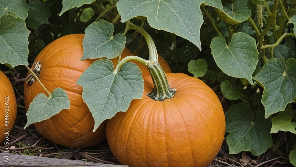 Harvest Time Vibrant Orange Pumpkins on Lush Green Vines Stock Photo ...