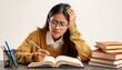© amol - Anxious student preparing for an exam with white background