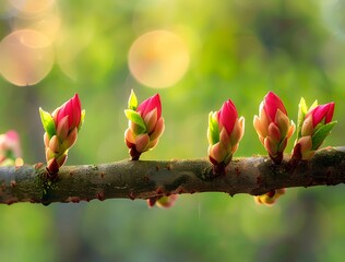 Sticker - Springtime Buds On Tree Branch Closeup