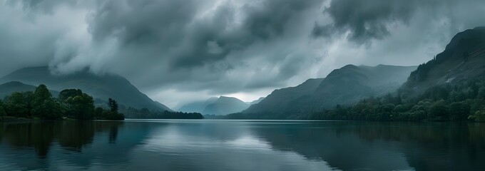 Poster - Panoramic Lake District Landscape with Stormy Clouds