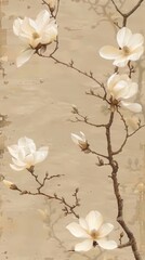 Wall Mural - a painting of a tree with white flowers