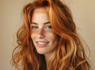 Wall Mural - portrait of a beautiful young woman with freckles and red hair