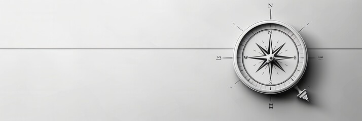 Poster - A simple and symbolic compass with clear lines on a white background, ideal for navigation apps and travel services. Generative AI