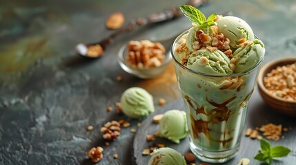 Wall Mural - Mix ice cream with mix dry fruit in a highball glass pea