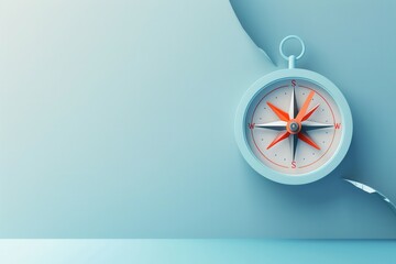 Aufkleber - A minimalist illustration of a compass on a light blue background, perfect for navigation apps and travel services. Generative AI