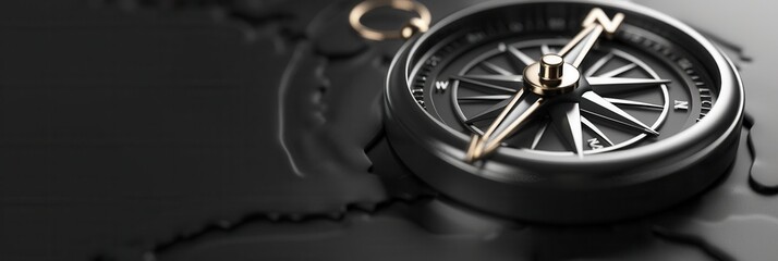 Aufkleber - A close-up of a compass with clear lines on a black background. Ideal for navigation apps and travel services. Generative AI