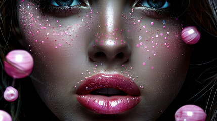 Sticker - beautiful woman with lips and metallic makeup