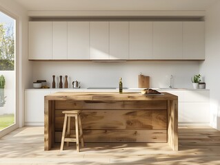 Wall Mural - Elegant Wooden Kitchen with Modern Furnishings and Natural Lighting