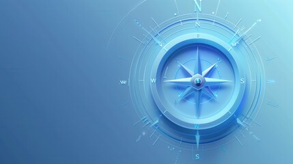 Fototapete - A minimalist compass illustration with clean lines and a blue background. Perfect for navigation apps and travel services. Generative AI