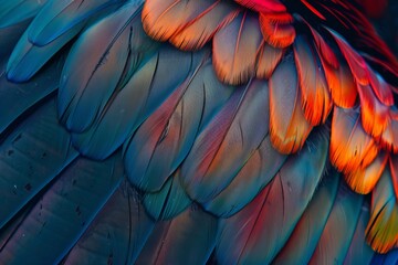 Futuristic avian feather texture in vibrant colors for captivating and innovative design projects