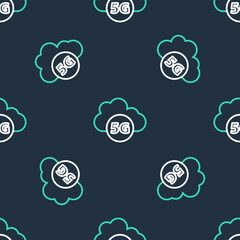 Wall Mural - Line Cloud 5G new wireless internet wifi connection icon isolated seamless pattern on black background. Global network high speed connection data rate technology. Vector