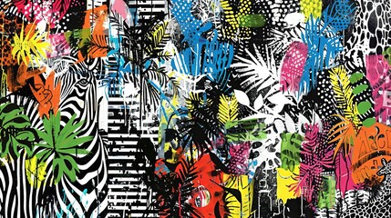 Sticker -   A monochromatic backdrop featuring vibrant splashes of paint on the wall