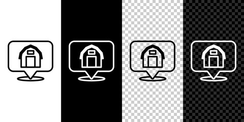 Sticker - Set line Location farm house icon isolated on black and white background. Vector