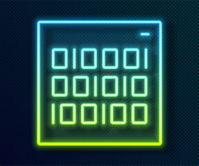 Canvas Print - Glowing neon line Binary code icon isolated on black background. Vector