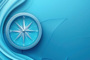 Poster - A simple compass with clear lines against a blue background. This image is ideal for navigation apps and travel services. Generative AI
