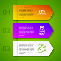 Poster - Set line Heart disease with smoking, Nicotine gum blister pack and Man cigarette. Business infographic template. Vector