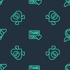 Sticker - Set line Thank you with heart, Donation and charity and Hand holding Earth globe on seamless pattern. Vector