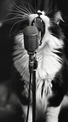 Canvas Print - a cat singing on a microphone