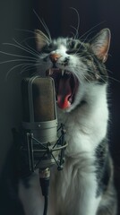 Poster - a cat singing on a microphone