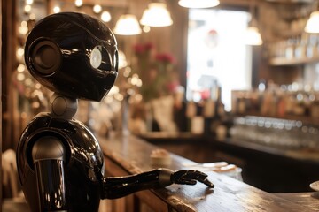 Poster - a robot bartender at a bar