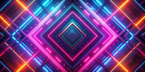 Wall Mural - Abstract geometric neon lights with a vibrant color palette, creating a futuristic and dynamic visual composition for digital art.